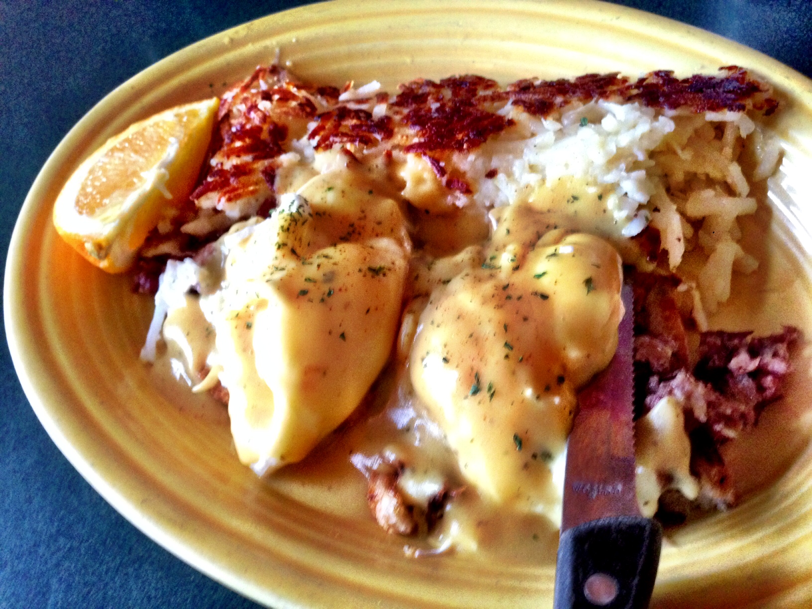 What could be better than slow braised corned beef hash on rustic rosemary toast with poached eggs and Hollandaise sauce on a blustery winter morning (with crispy hash brown potatoes of course!)?